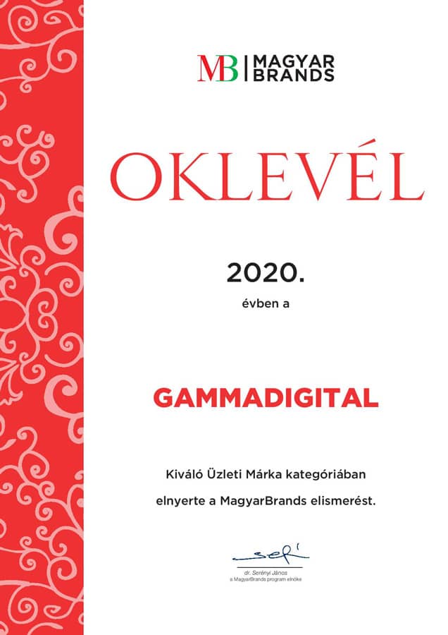 GAMMA DIGITAL KIVÁLÓ ÜZLETI MÁRKÁNAK